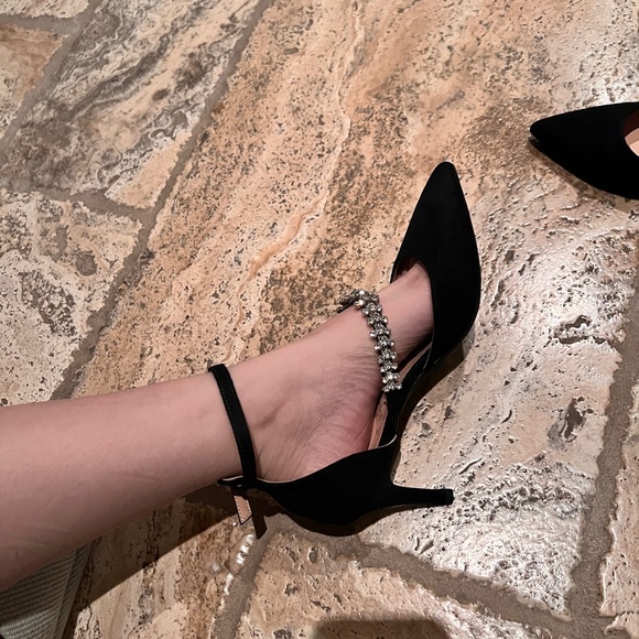 Ankle Strap Crystal Suede Heels Size 6.5 - Picture 4 of 4